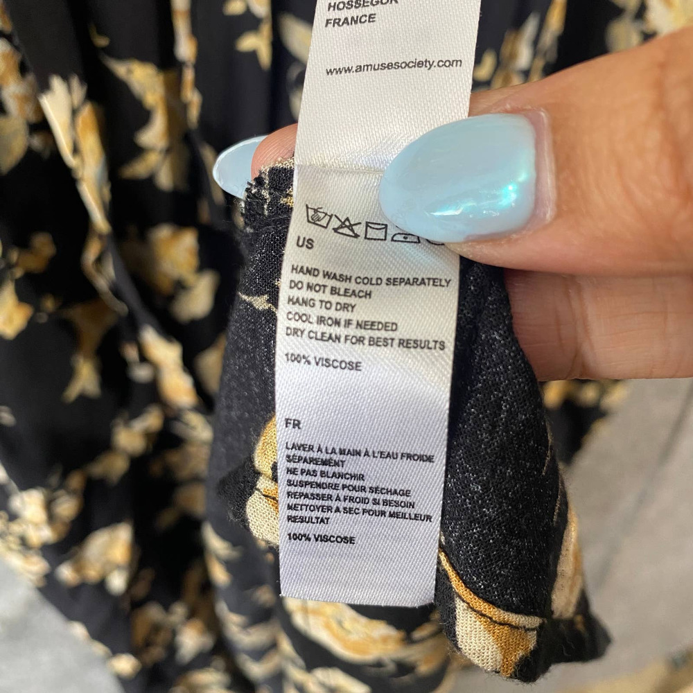 Amuse Society Maxi Dress Medium Black Floral Print Long Sleeve Wrap A-Line - Picture 12 of 13